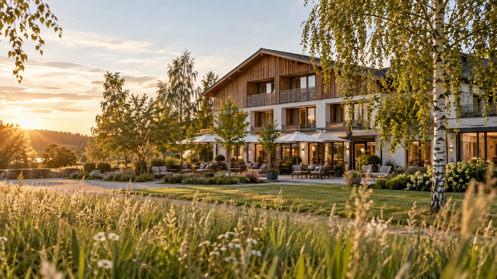 Illustrative Kampagnenidee: ein Hotel inmitten der Natur